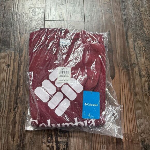 Columbia Mens Trek Crew Red Jasper And White Long Sleeve Top Size Small New - Picture 2 of 2